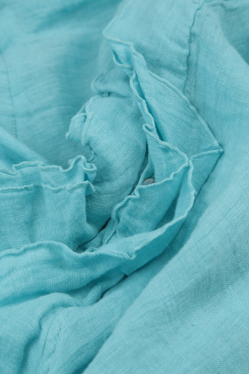 Frilled Ice Blue Linen Blouse