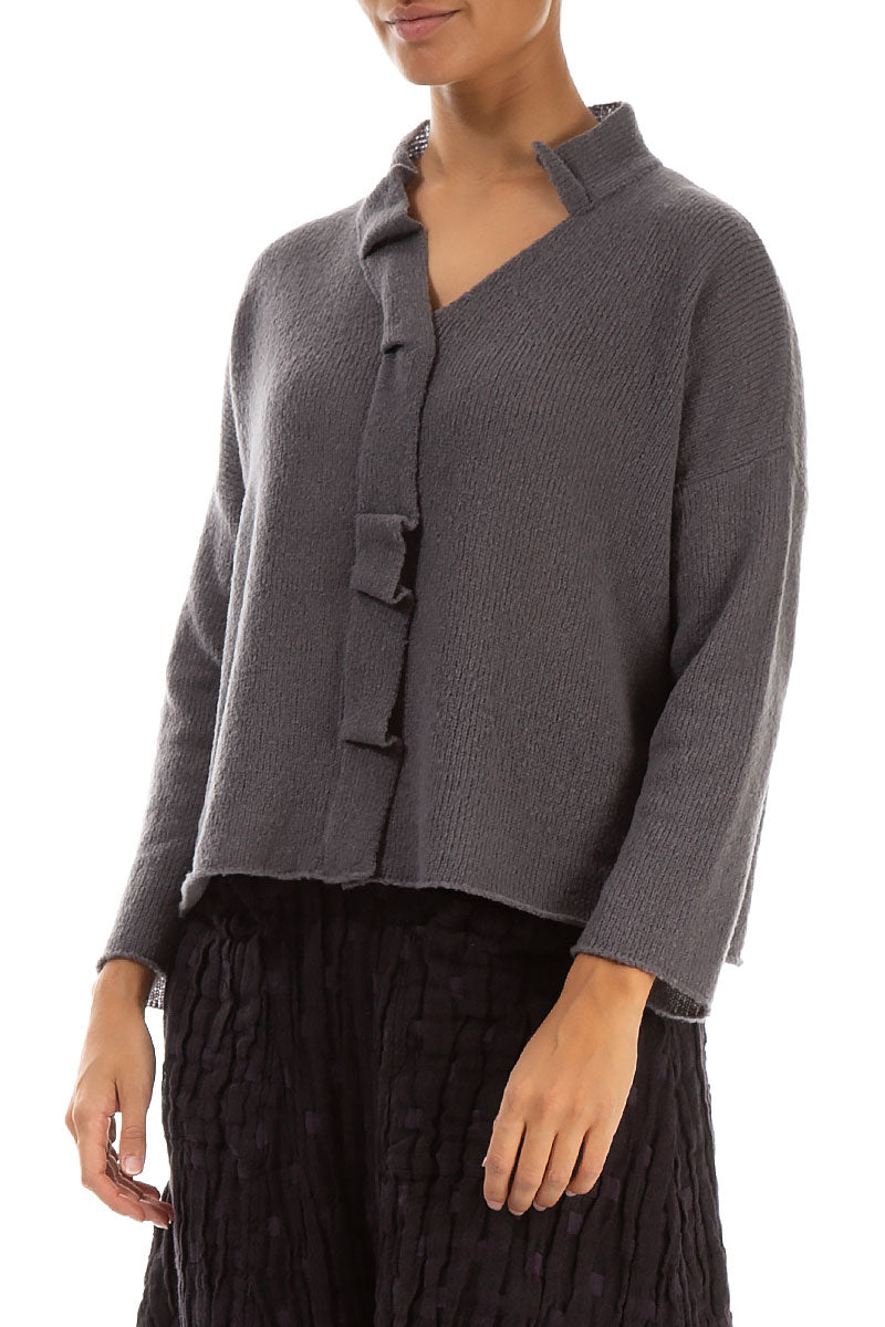 Frilled Neck Vintage Violet Wool Cardigan