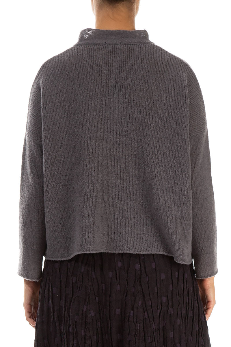 Frilled Neck Vintage Violet Wool Cardigan