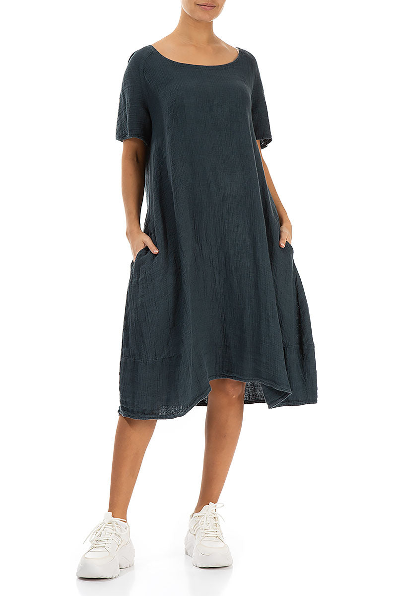 Graphite Textured Linen Dress