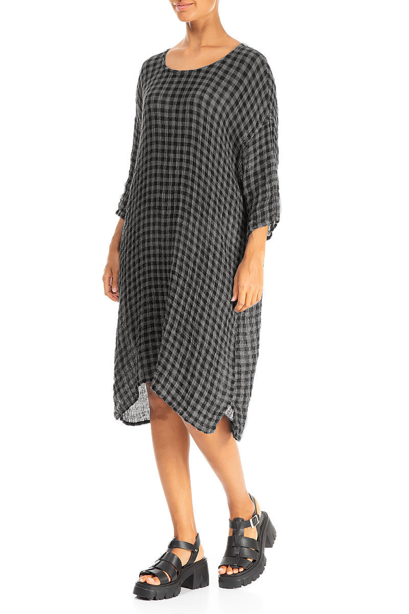 Grey Check Gauze Linen Tunic Dress 3