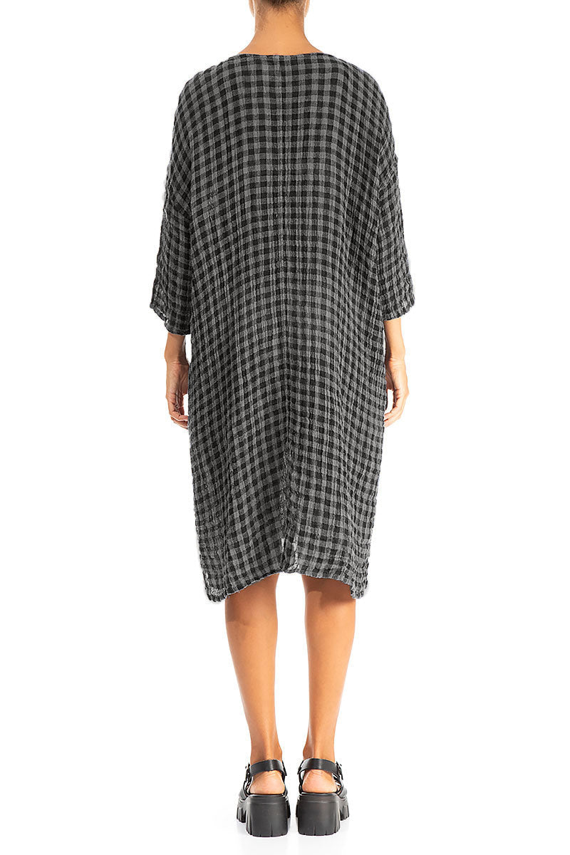 Grey Check Gauze Linen Tunic Dress 2