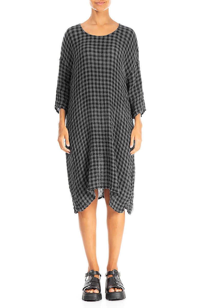 Grey Check Gauze Linen Tunic Dress 1