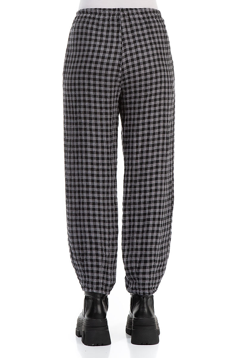 Grey Check Linen Pencil Trousers
