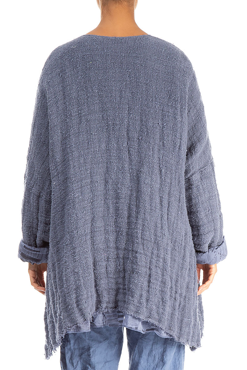 Dropped Edge Blue Nova Lined Handwoven Linen Jacket