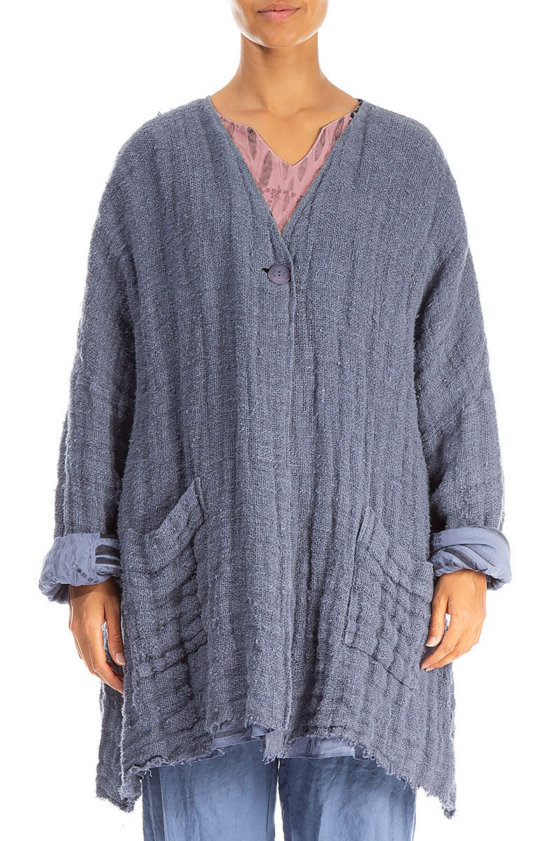 Dropped Edge Blue Nova Lined Handwoven Linen Jacket