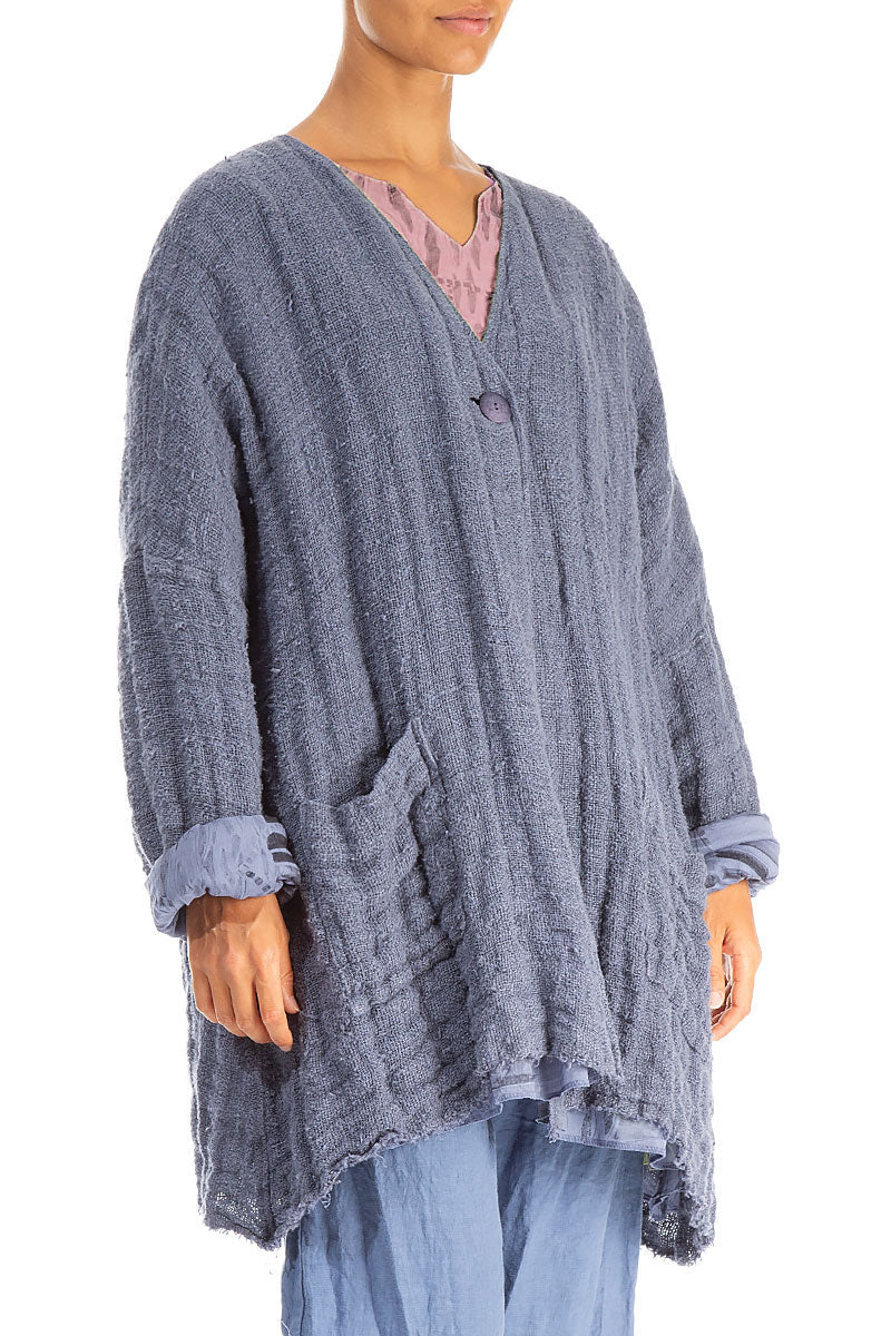 Dropped Edge Blue Nova Lined Handwoven Linen Jacket