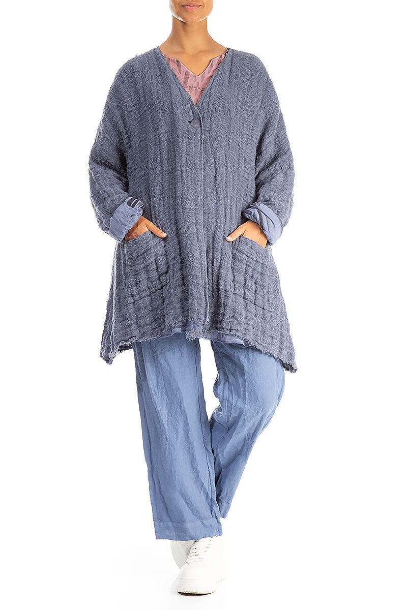 Dropped Edge Blue Nova Lined Handwoven Linen Jacket