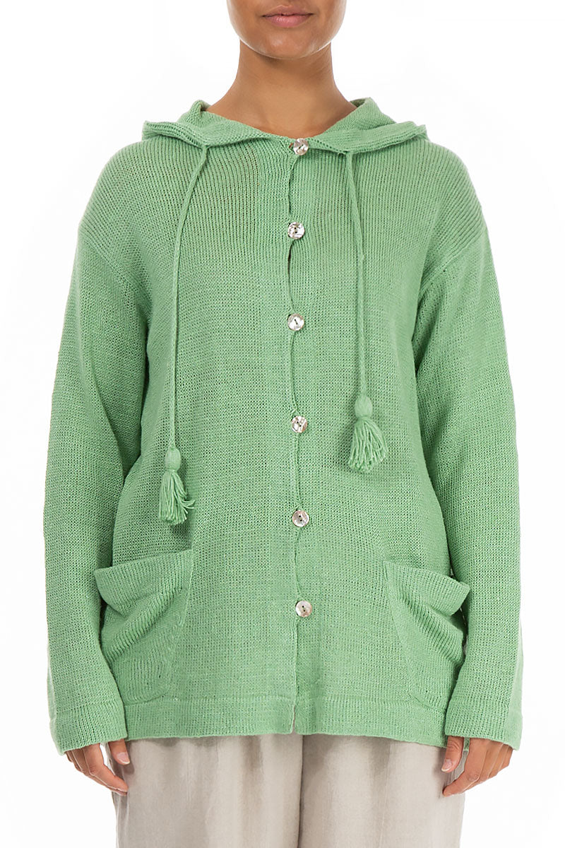 Hooded Mint Silk Linen Cardigan