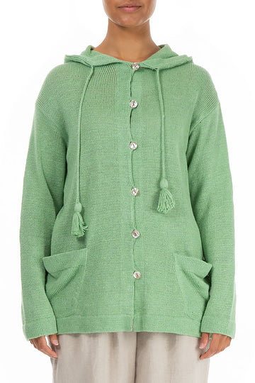 Hooded Mint Silk Linen Cardigan