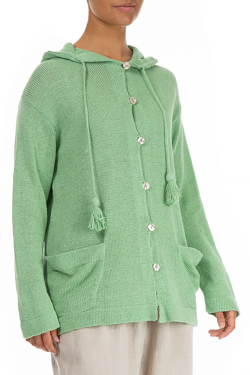 Hooded Mint Silk Linen Cardigan