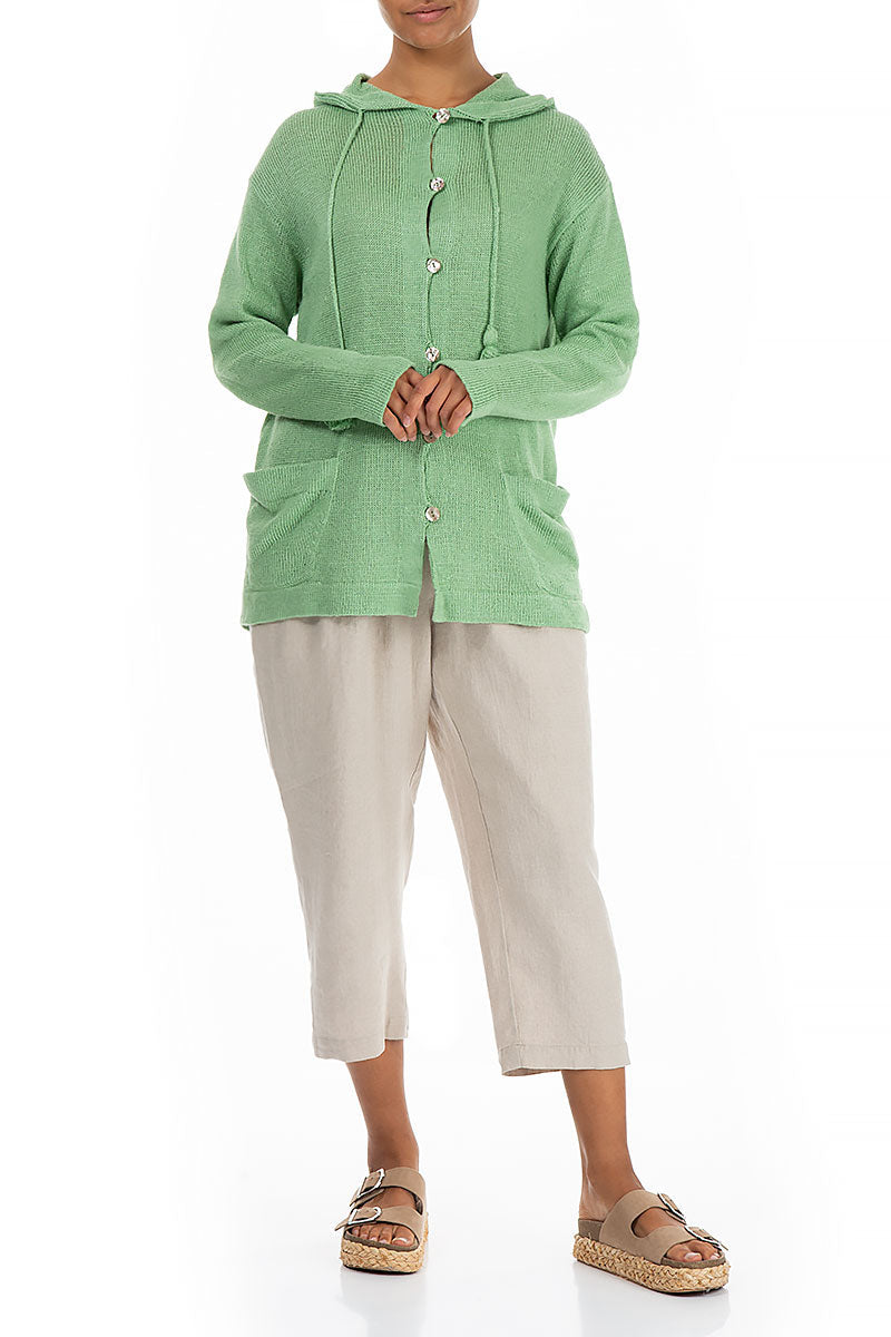 Hooded Mint Silk Linen Cardigan