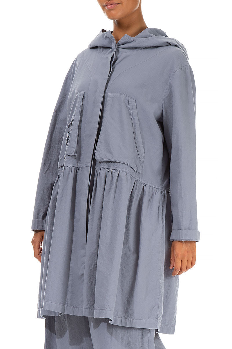 Hooded Pleated Storm Grey Cotton Jacket