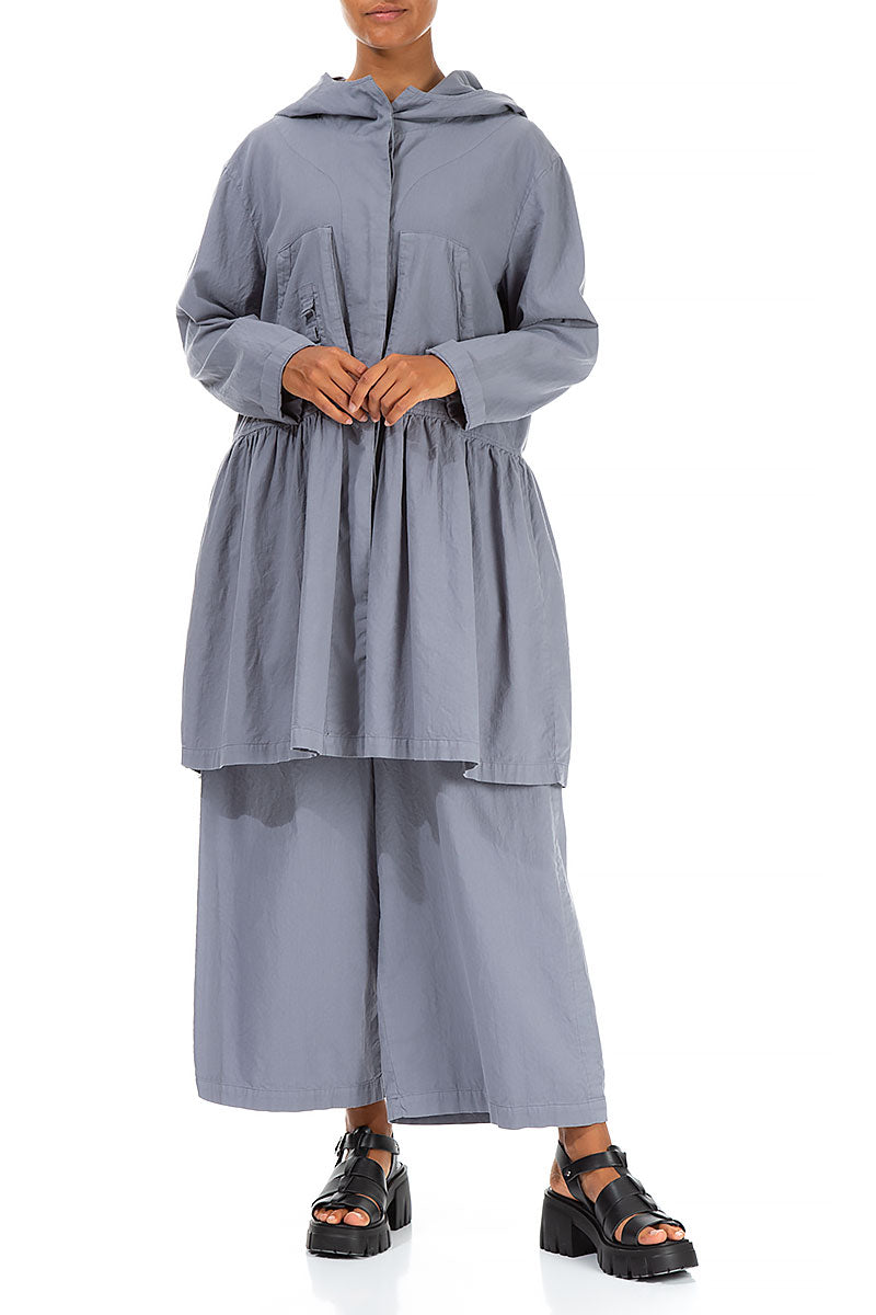 Hooded Pleated Storm Grey Cotton Jacket