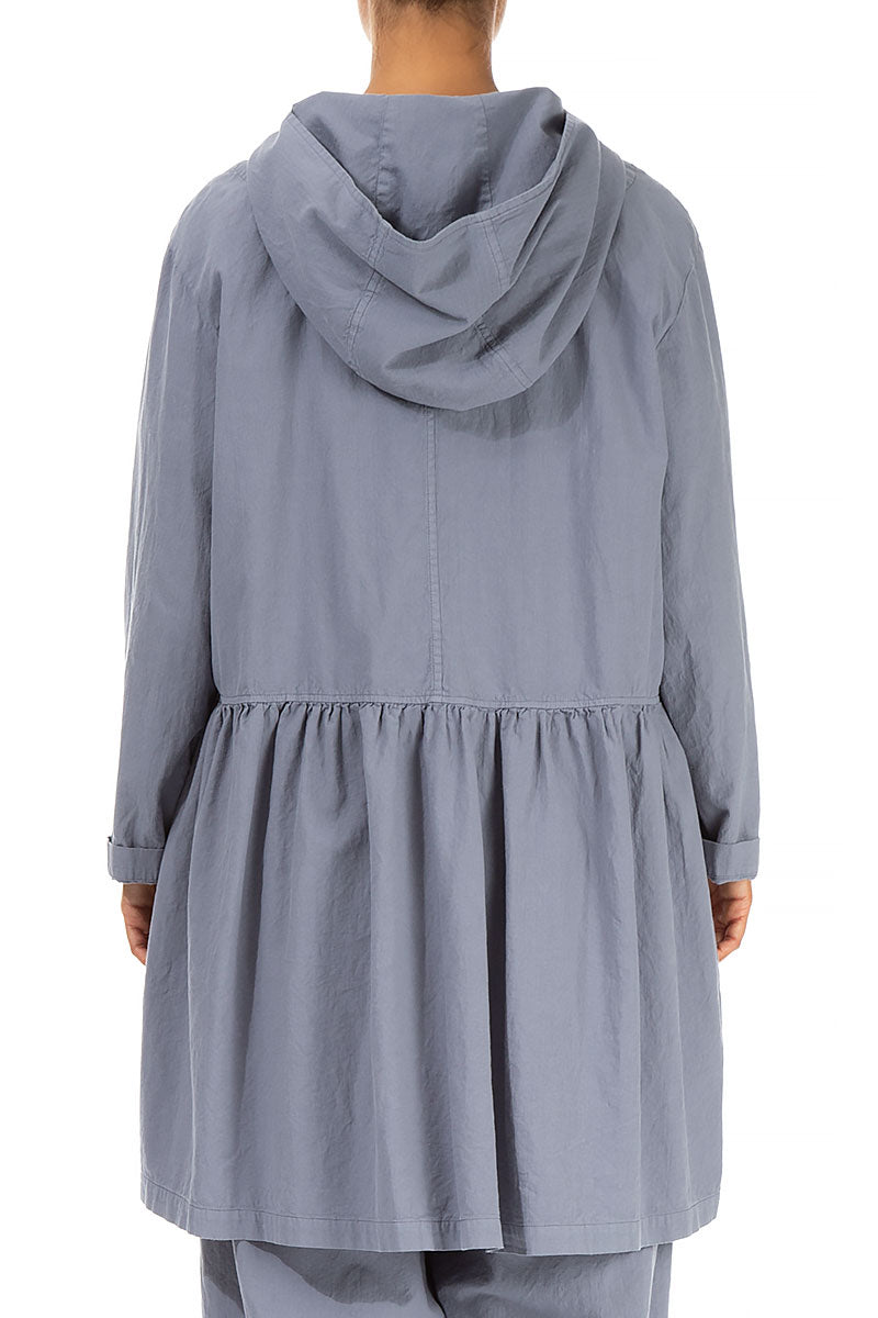 Hooded Pleated Storm Grey Cotton Jacket