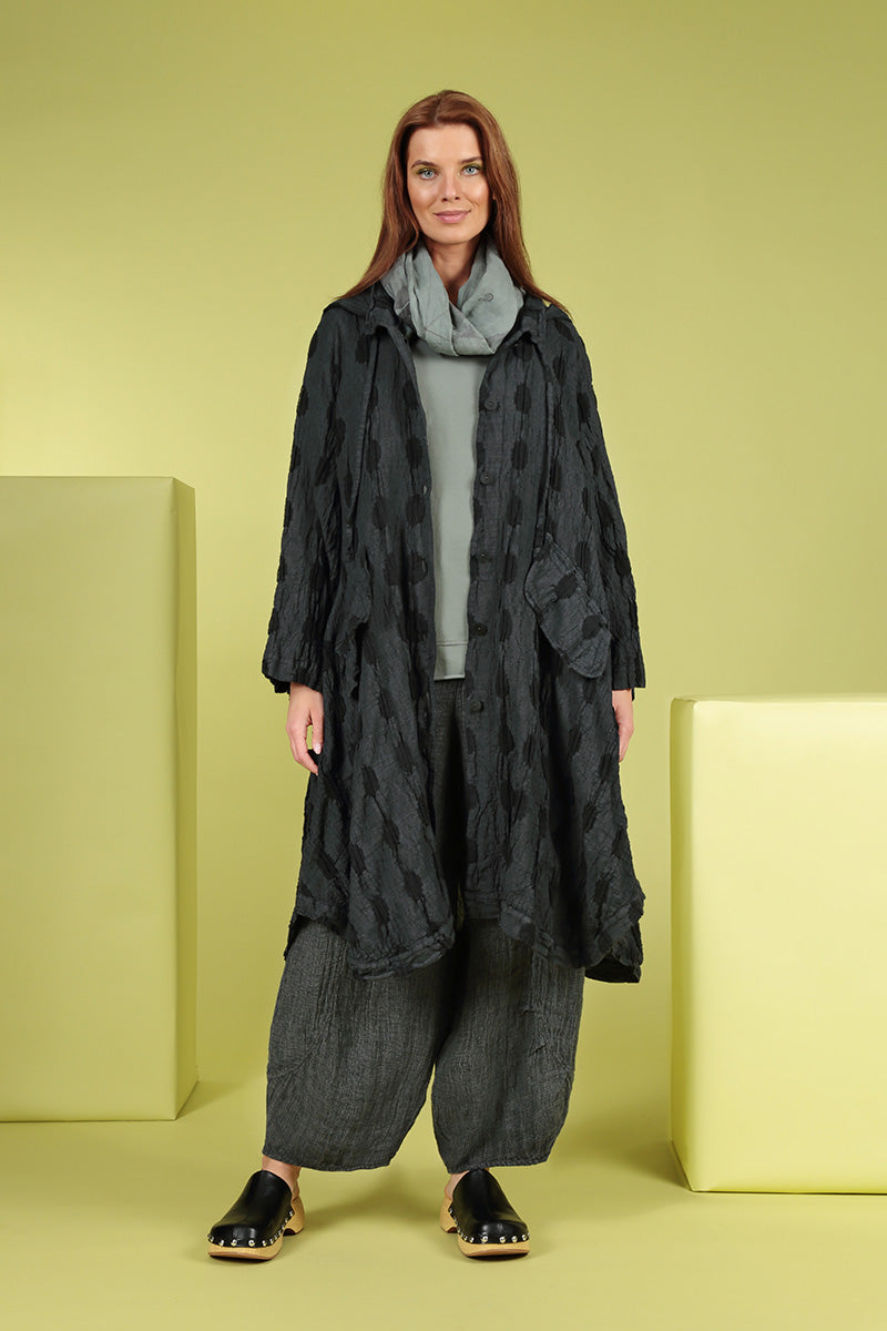 Hooded Textured Bubbles Graphite Linen Jacket