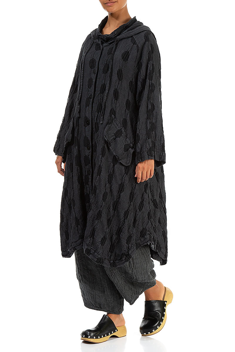 Hooded Textured Bubbles Graphite Linen Jacket