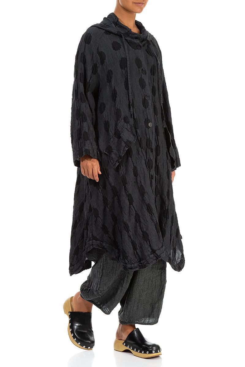 Hooded Textured Bubbles Graphite Linen Jacket