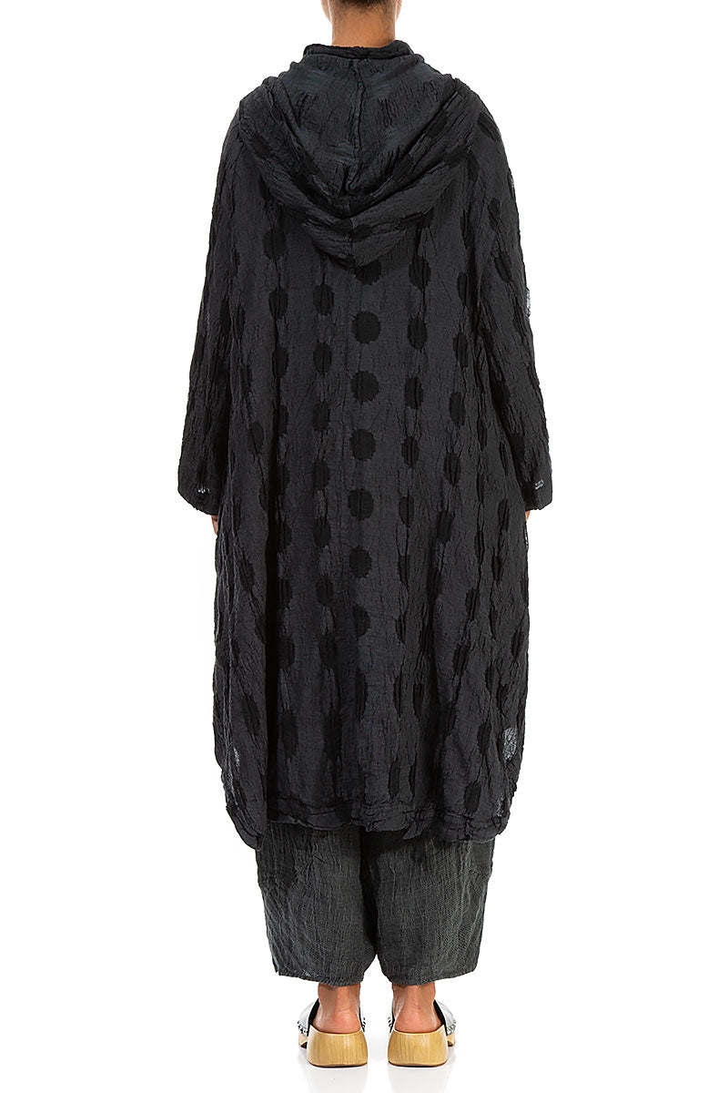 Hooded Textured Bubbles Graphite Linen Jacket