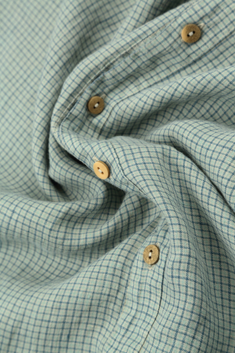 Raw Edge Laurel Green Grid Check Linen Shirt