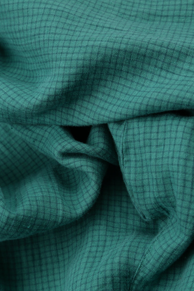 Roll Up Turquoise Grid Check Linen Trousers