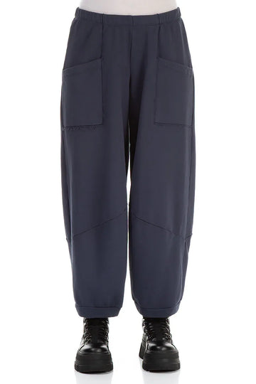 Large Pockets Slate Blue Cotton Trousers 1