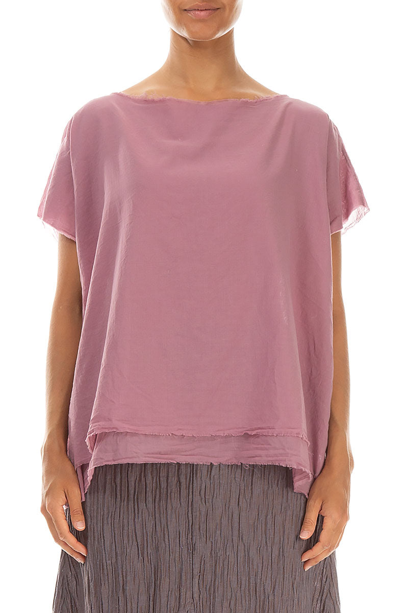 Layered Boatneck Mauve Taupe Cotton Blouse