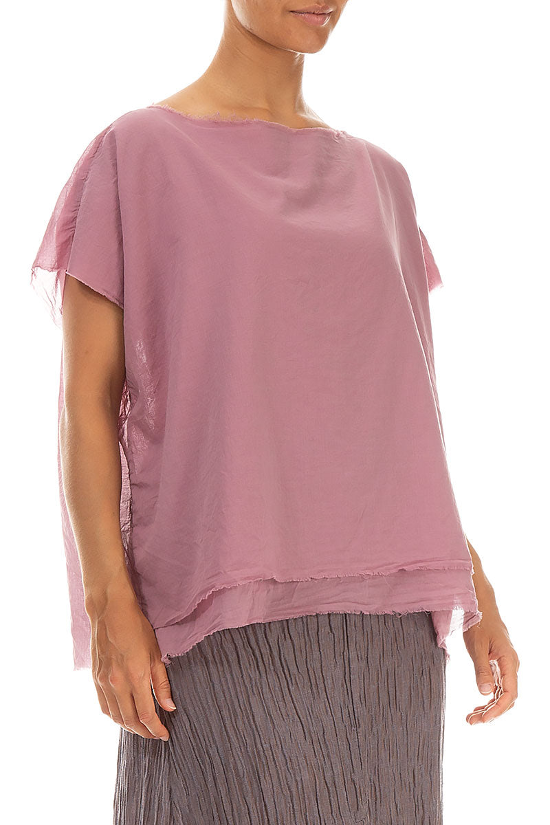 Layered Boatneck Mauve Taupe Cotton Blouse