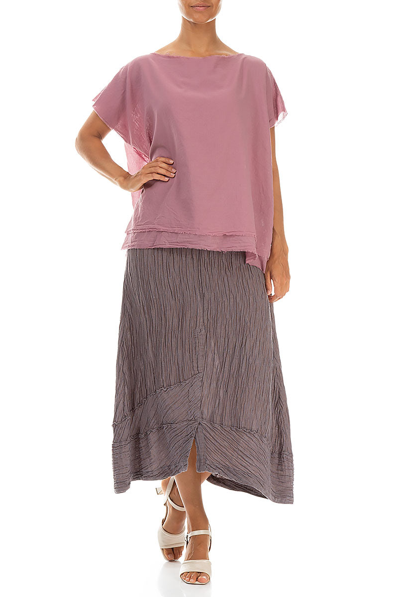 Layered Boatneck Mauve Taupe Cotton Blouse