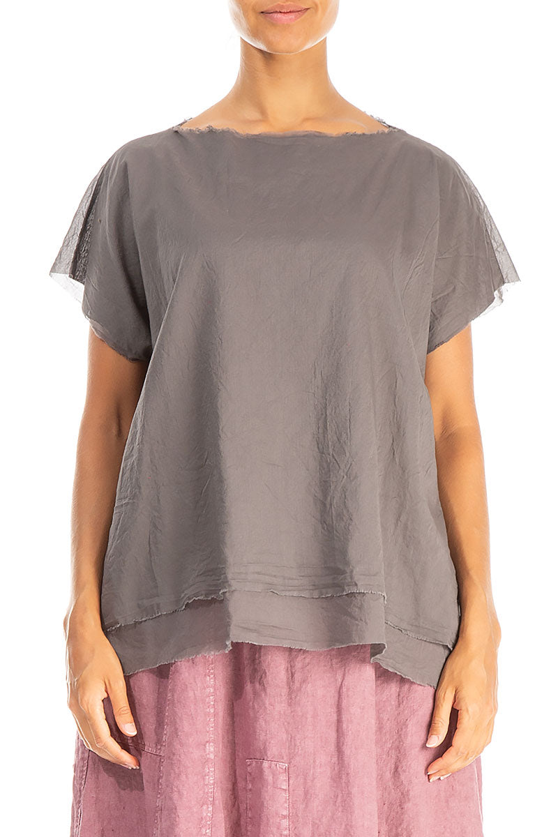 Layered Boatneck Truffle Cotton Blouse