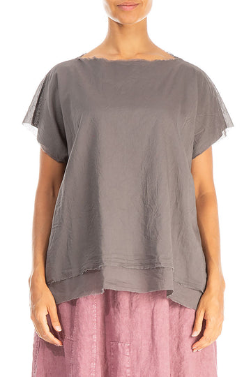 Layered Boatneck Truffle Cotton Blouse