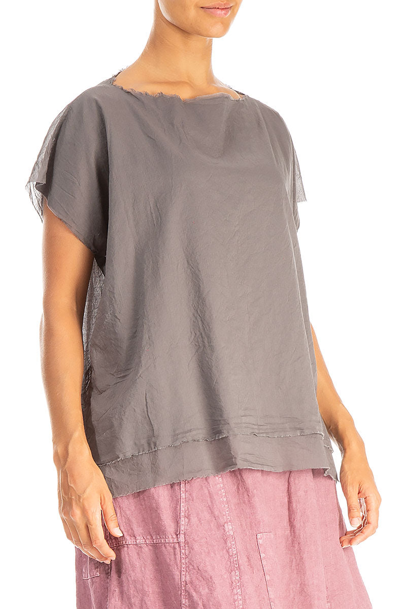 Layered Boatneck Truffle Cotton Blouse