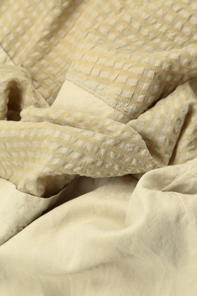 Layered Textured Hem Laurel Green Silk Linen Blouse