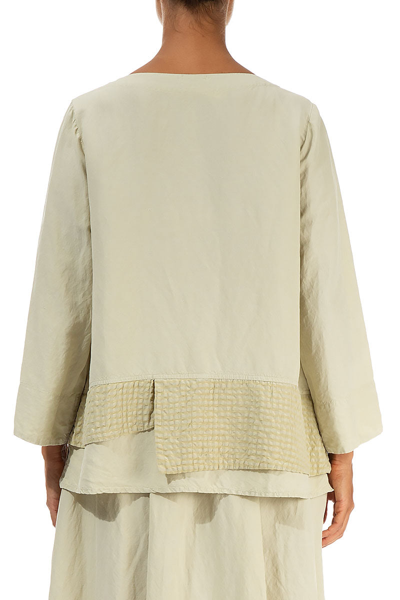 Layered Textured Hem Laurel Green Silk Linen Blouse