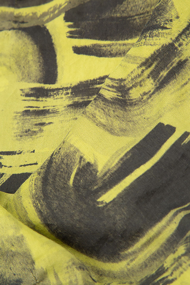 Long Golden Lime Paintwave Silk Cotton Jacket