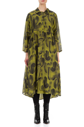 Long Golden Lime Paintwave Silk Cotton Jacket