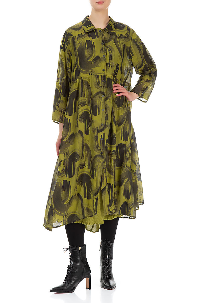 Long Golden Lime Paintwave Silk Cotton Jacket