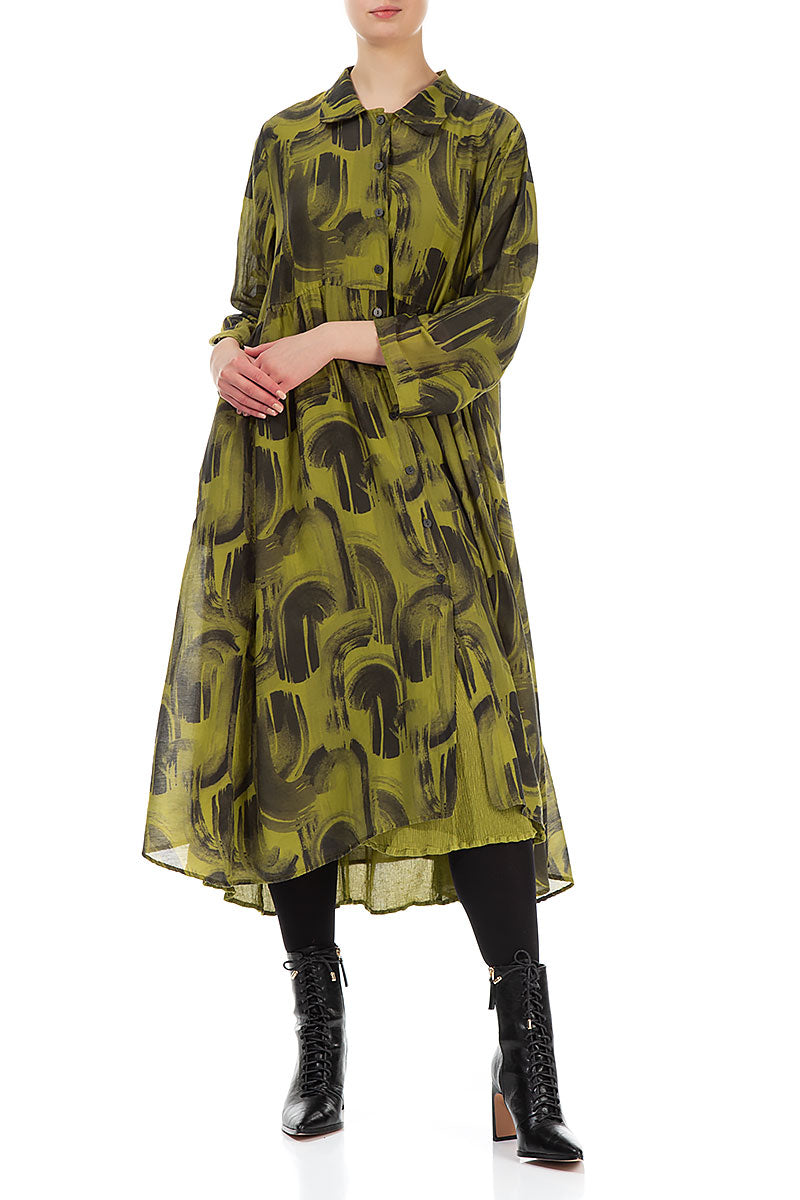 Long Golden Lime Paintwave Silk Cotton Jacket