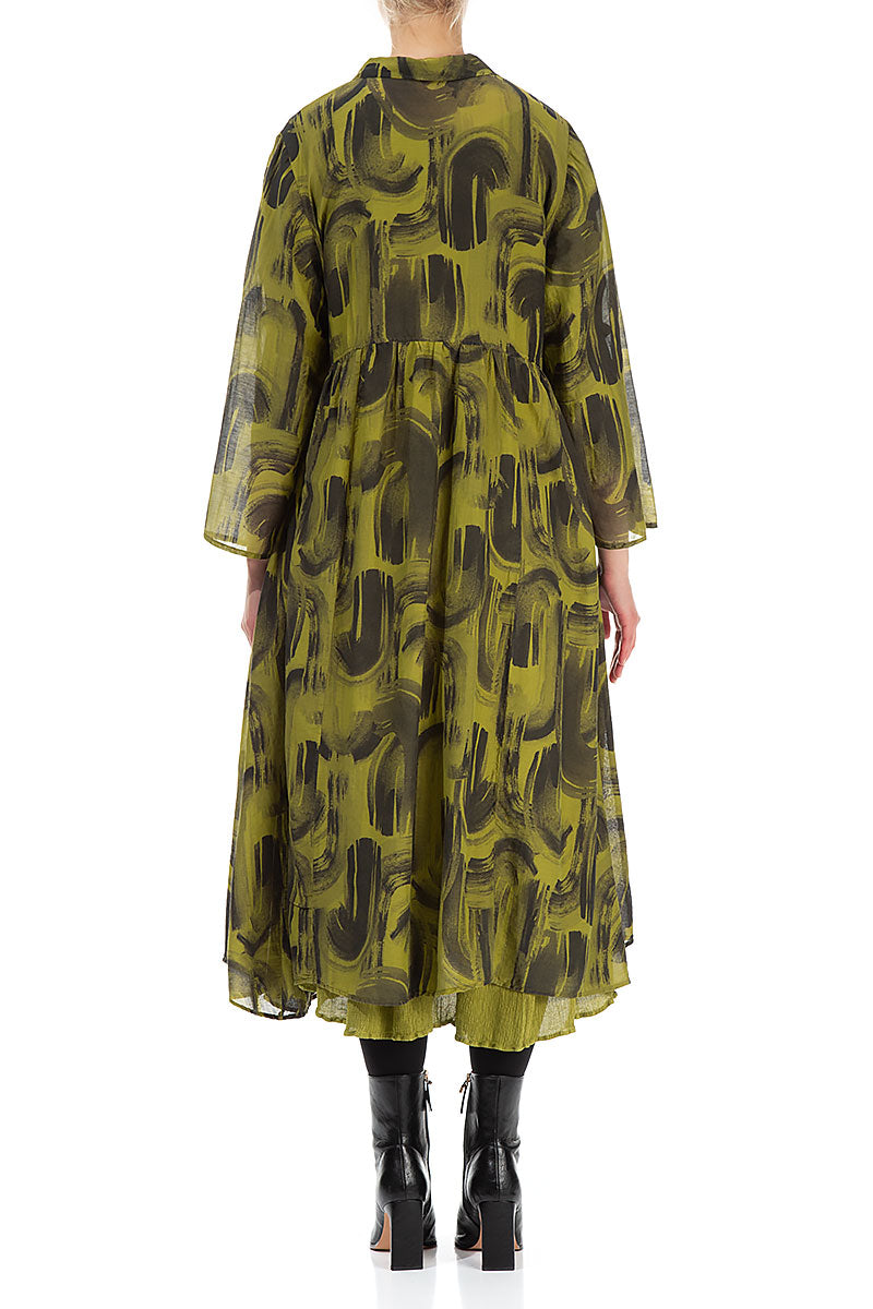 Long Golden Lime Paintwave Silk Cotton Jacket