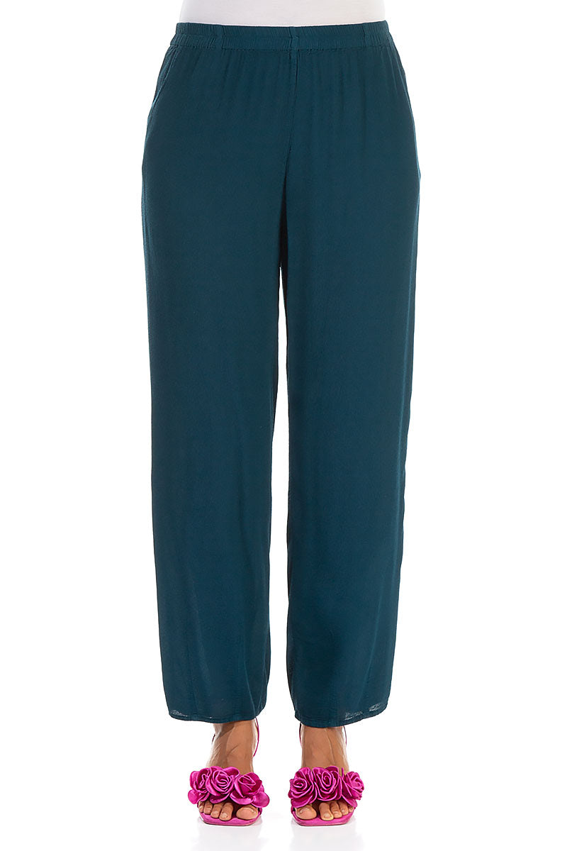 Long Tapered Dark Teal Viscose Trousers