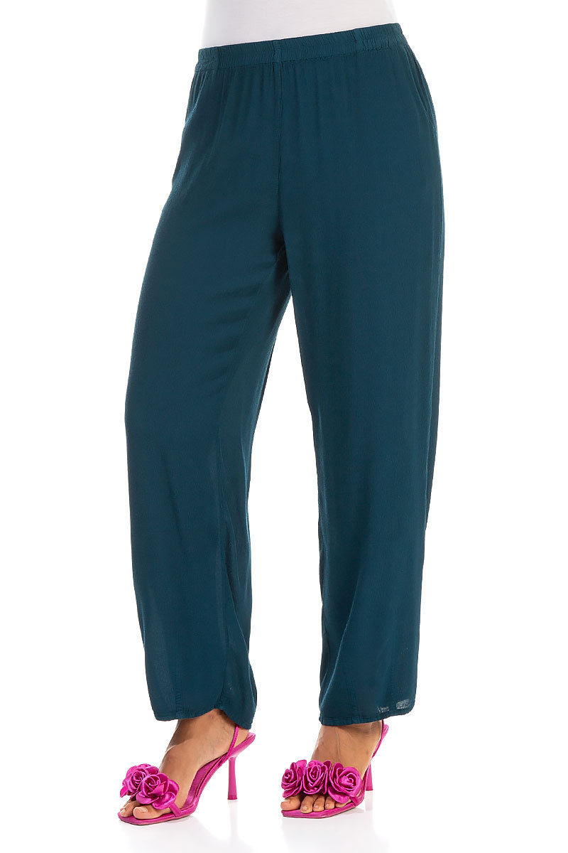 Long Tapered Dark Teal Viscose Trousers