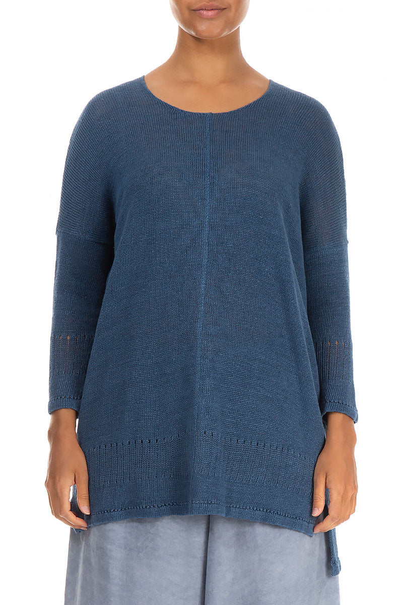 Longer Back Blue Linen Jumper