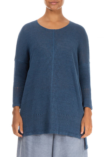 Longer Back Blue Linen Jumper