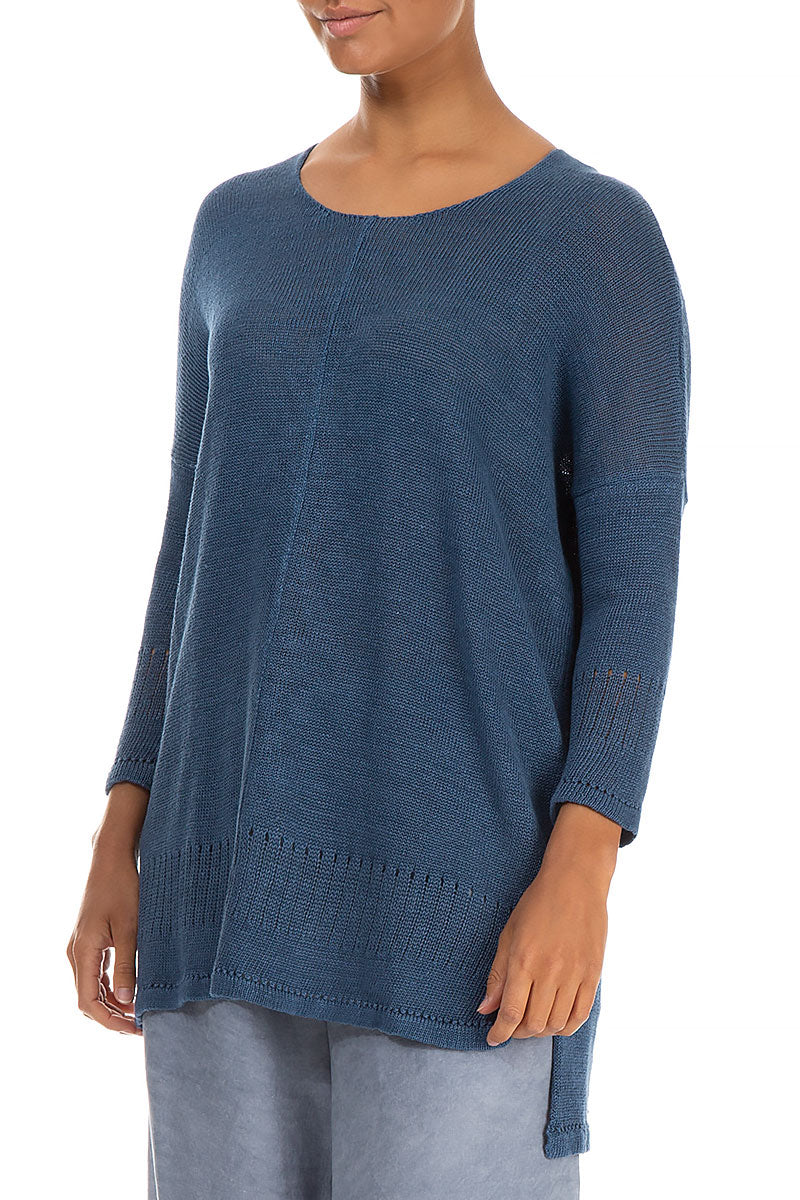 Longer Back Blue Linen Jumper