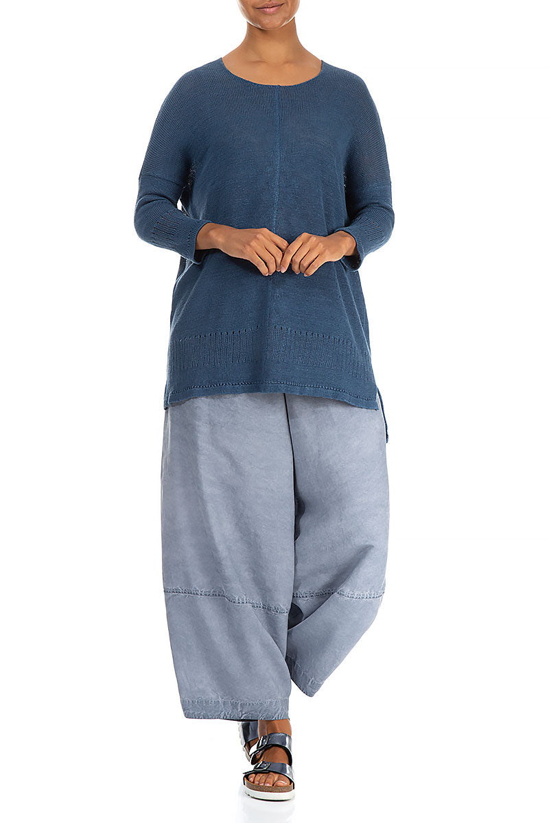 Longer Back Blue Linen Jumper