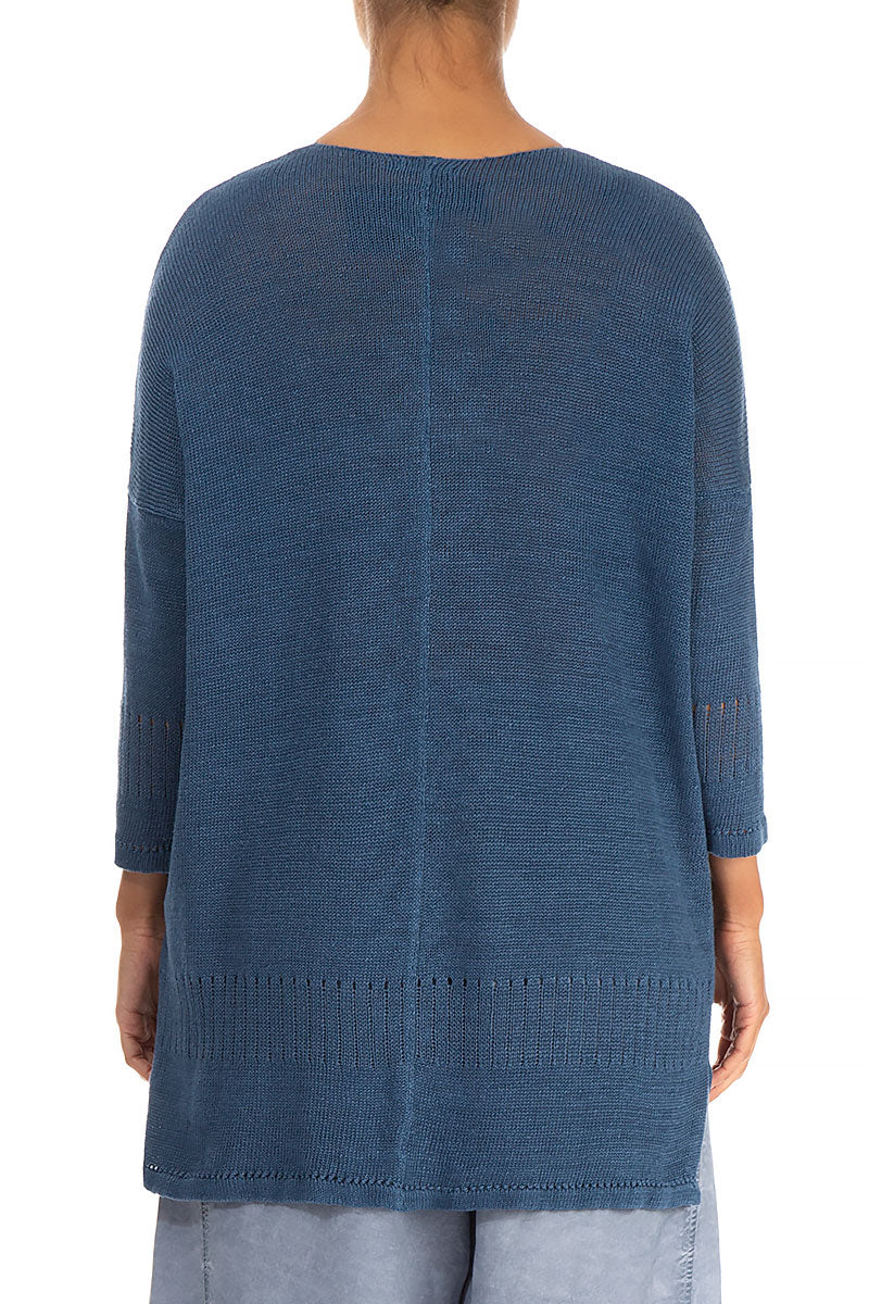 Longer Back Blue Linen Jumper