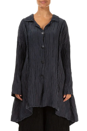 Longer Back Crinkled Violet Silk Linen Jacket