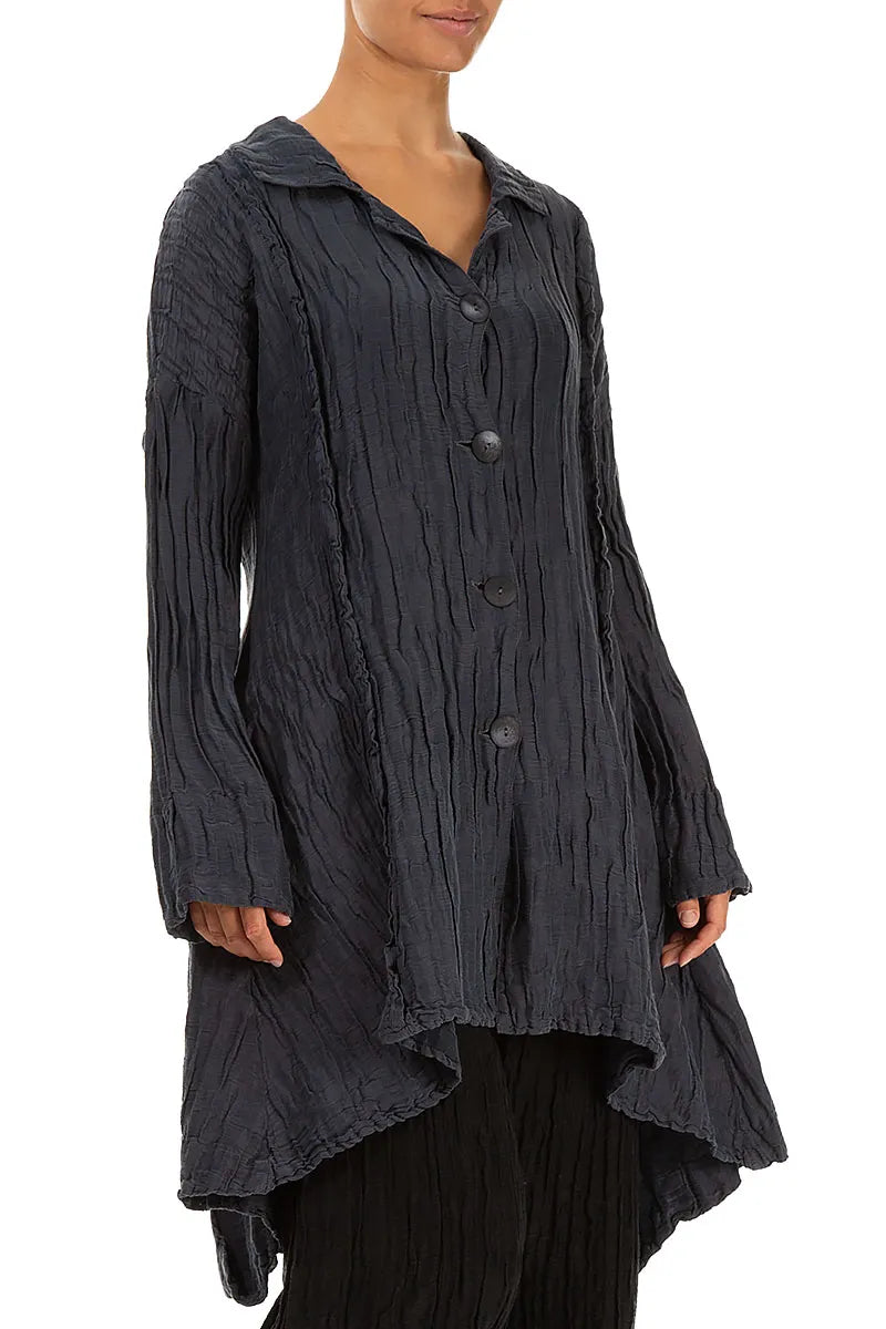 Longer Back Crinkled Violet Silk Linen Jacket