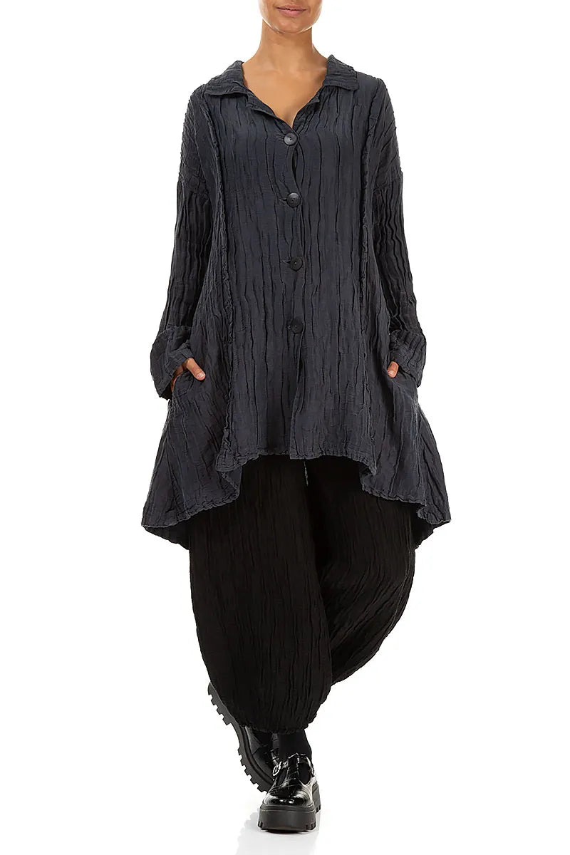 Longer Back Crinkled Violet Silk Linen Jacket