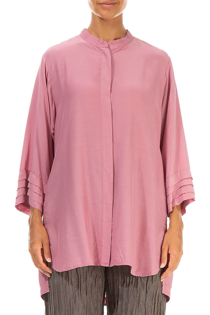 Longer Back Mauve Taupe Silk Bamboo Shirt